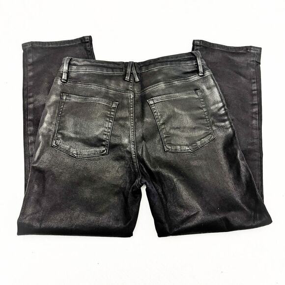 Good American Straight Leg Denim Jeans Black Coated K103 GS001T Size 14/32 - Picture 5 of 10